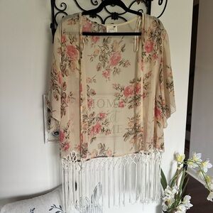La Hearts Floral Boho Kimono with fringe one size